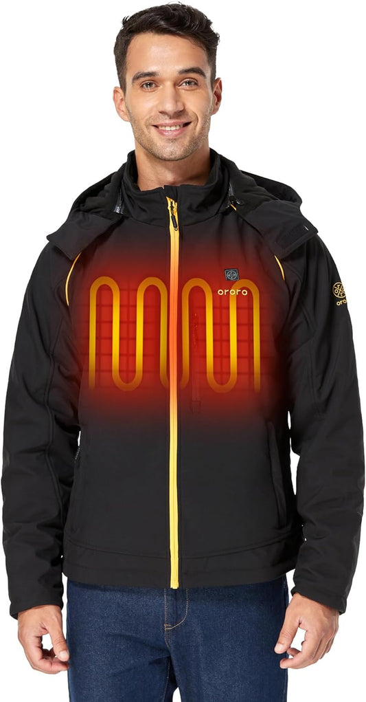 Men'S Heated Jacket with Battery, Heated Coat with Detachable Hood (Charger Not Included)