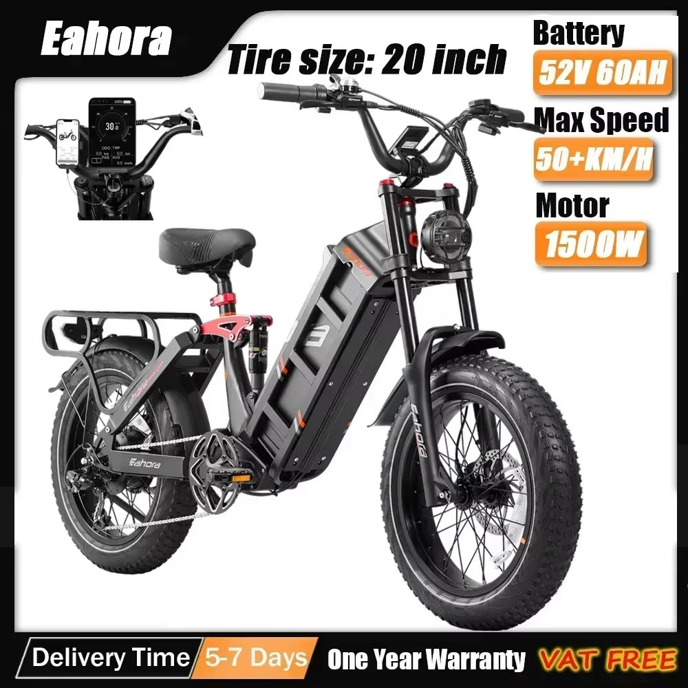 Electrical Bicycle 1500W Motor 52V 60AH Lithium Battery Juliet 2 20Inch Electric Bike Adult Urban Freight Transportation Ebike