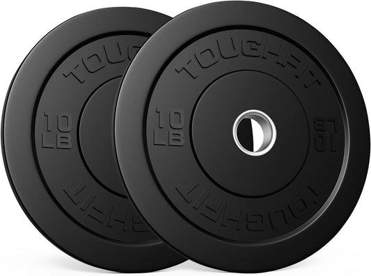 Bumper Plates with Steel Insert- Rubber 2 Inch Olympic Barbell Weightlifting Plates Set for Strength Training, Muscle Toning -Pure Black, Multi Option, Single, Pair, Set…