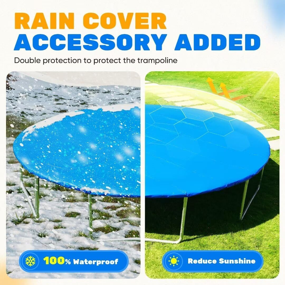 1200LBS Weight Capacity Trampoline 16 15 14 12 10 8FT with Basketball Hoop Water Sprinkler Spiral Ground Stakes Outdoor Yard Trampolines for Kids Adults