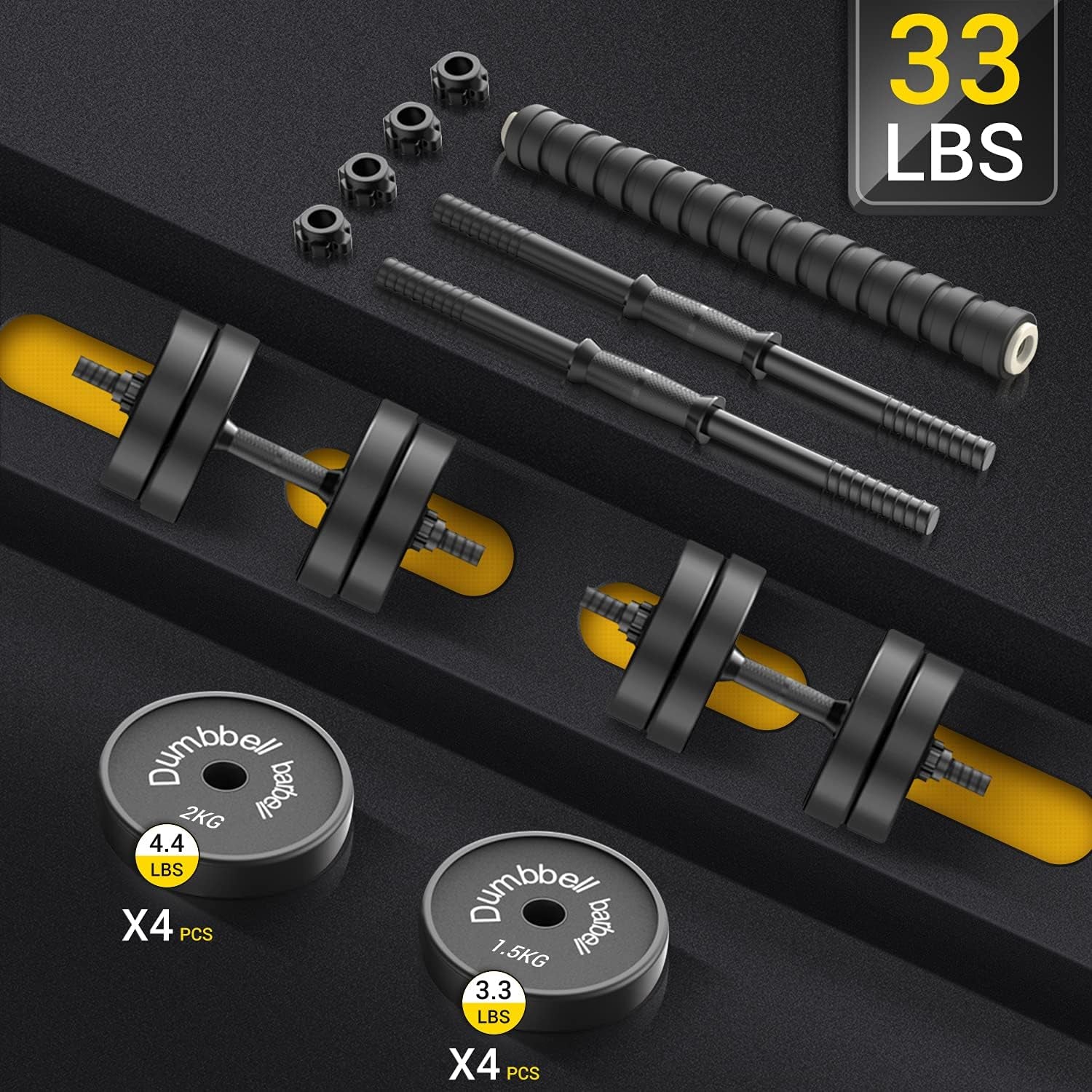 Adjustable Dumbbell Barbell 2 in 1, Neoprene Anti-Slip Handle, Easy Assembly and save Space, Workout Strength Training Fitness Weight Home Gym.