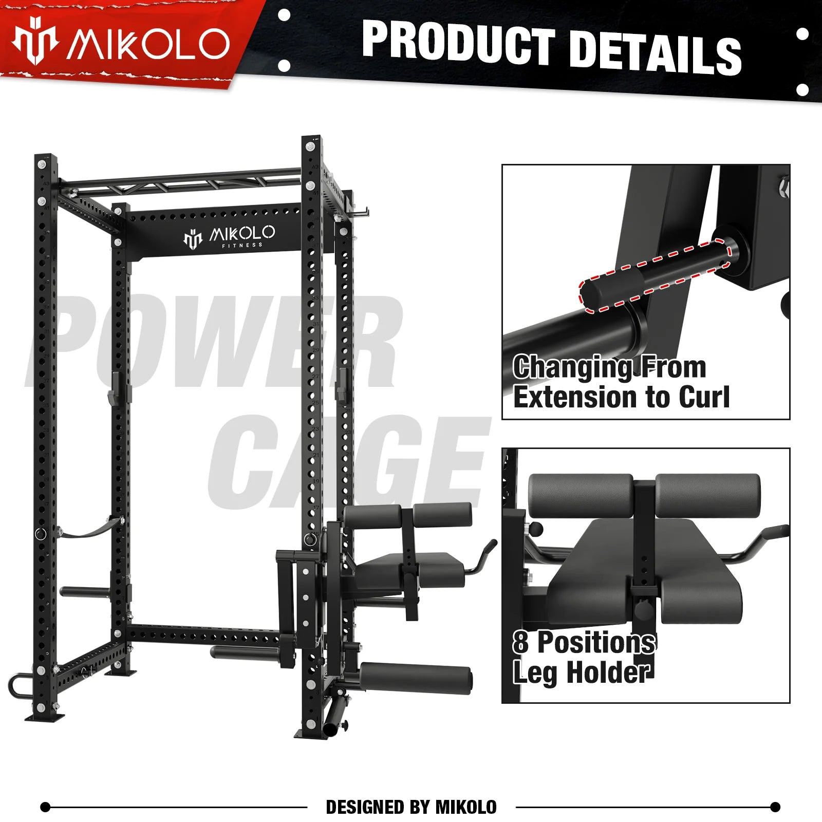 P5R 3X3 UPRIGHT POWER RACK with LEG CURL and EXTENSION ATTACHMENT