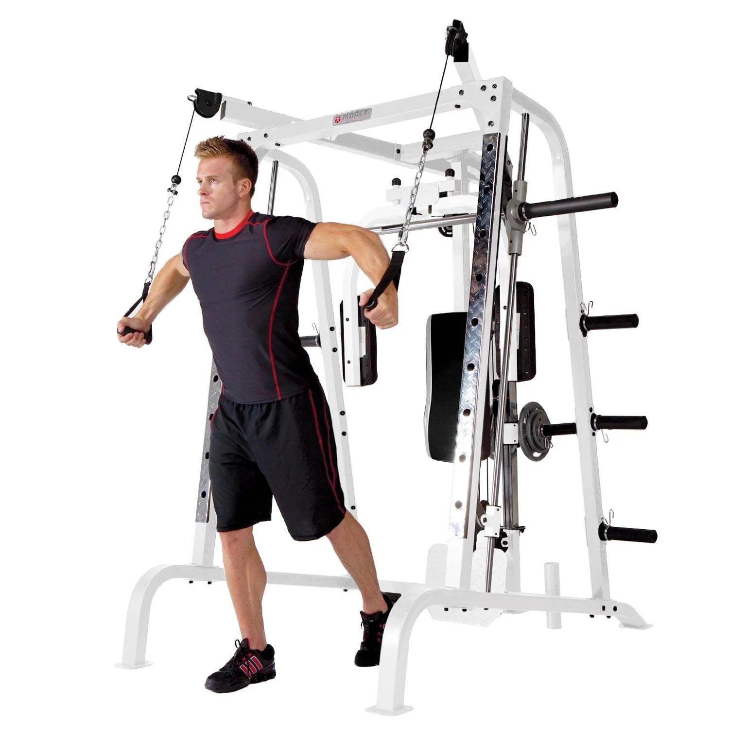 Pro Smith Cage Workout Machine Total Body Training Gym System, White