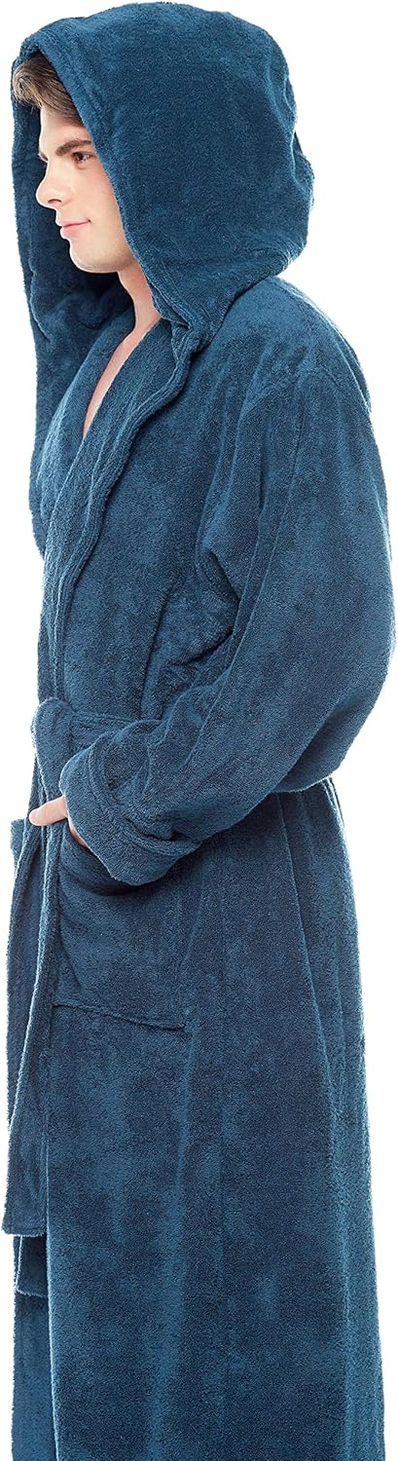 Men'S Hood'N Full Ankle Length Hooded Turkish Cotton Bathrobe