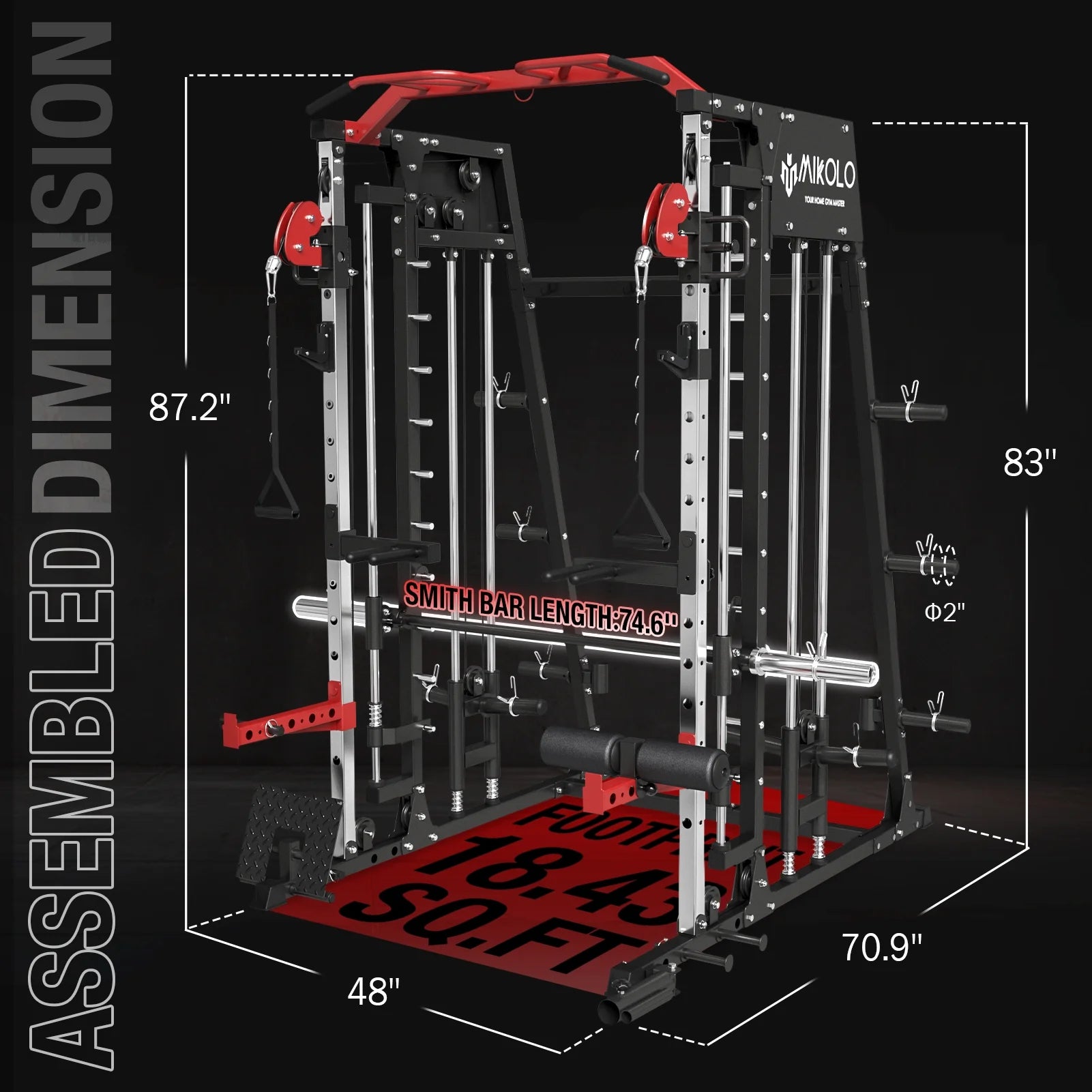 Smith Machine Home Gym, 2200 Lbs Power Rack Cage with Cable Crossover, Weight Bar, 360° Landmine, Barbell Holders and Other Attachments, Total Body Strength Training Cage