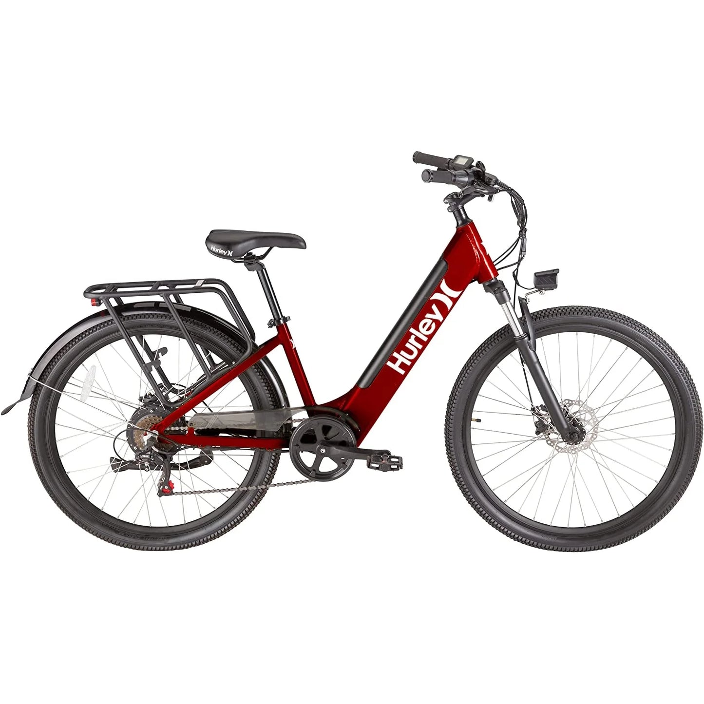 Pizza Bike 19" Electric Bike, 7-Speed, Rear Rack, Chili Red (HE-20-RD-19)