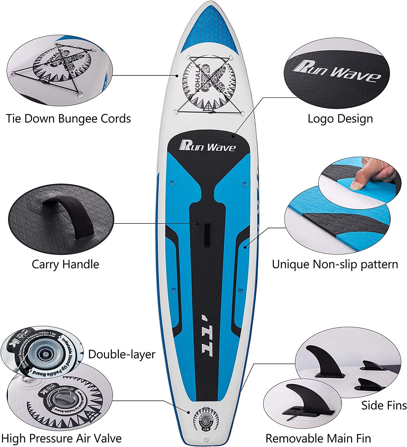 Inflatable Stand up Paddle Board 11'×33''×6''(6'' Thick) Non-Slip Deck with Premium SUP Accessories | Wide Stance, Bottom Fins for Surfing Control | Youth Adults Beginner