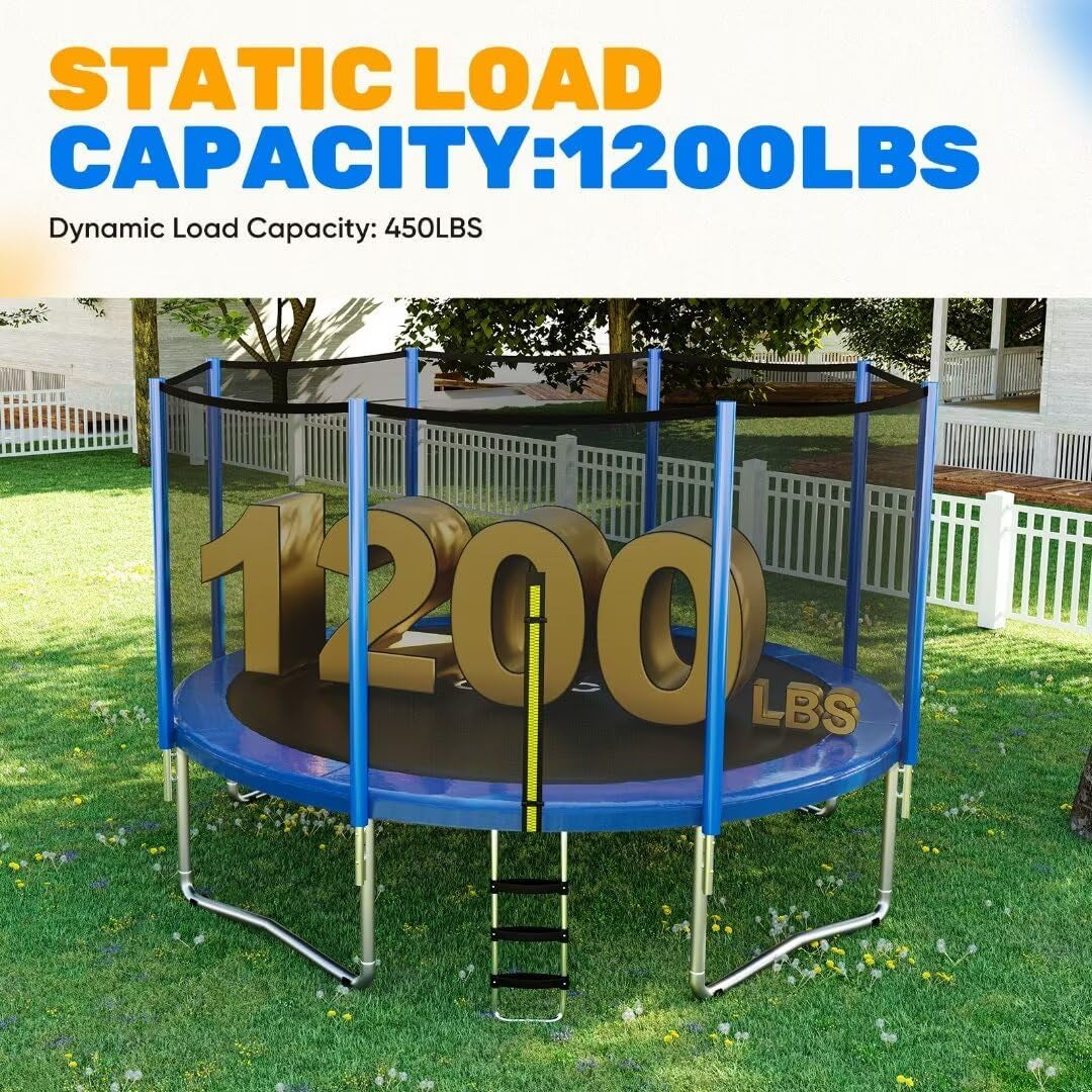 1200LBS Weight Capacity Trampoline 16 15 14 12 10 8FT with Basketball Hoop Water Sprinkler Spiral Ground Stakes Outdoor Yard Trampolines for Kids Adults