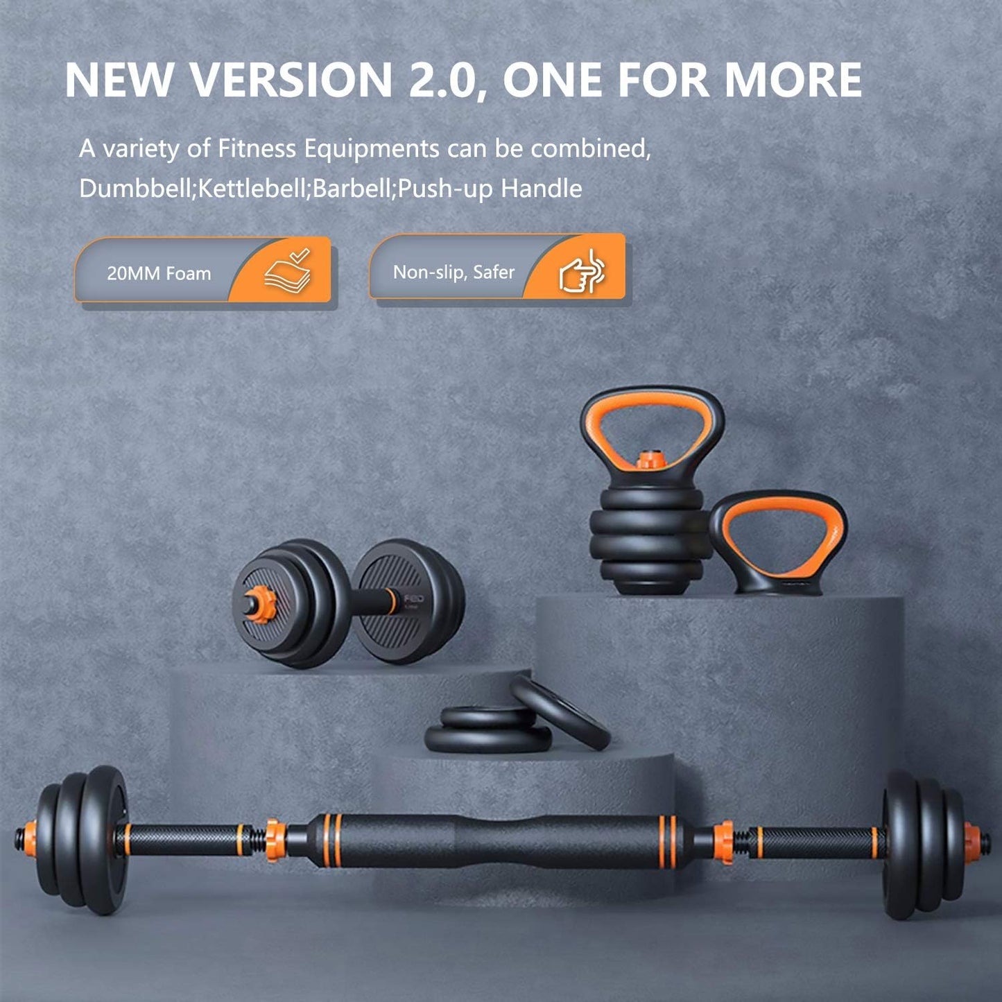 Adjustable Dumbbell Set,Free Weights Dumbbells Set with Connecting Rod Used as Barbell, Dumbbell, Kettlebell and Push-Ups.Free Weights for Women and Men,Weight 44LB/66LB/88LB. (Dumbbell-66Lb)