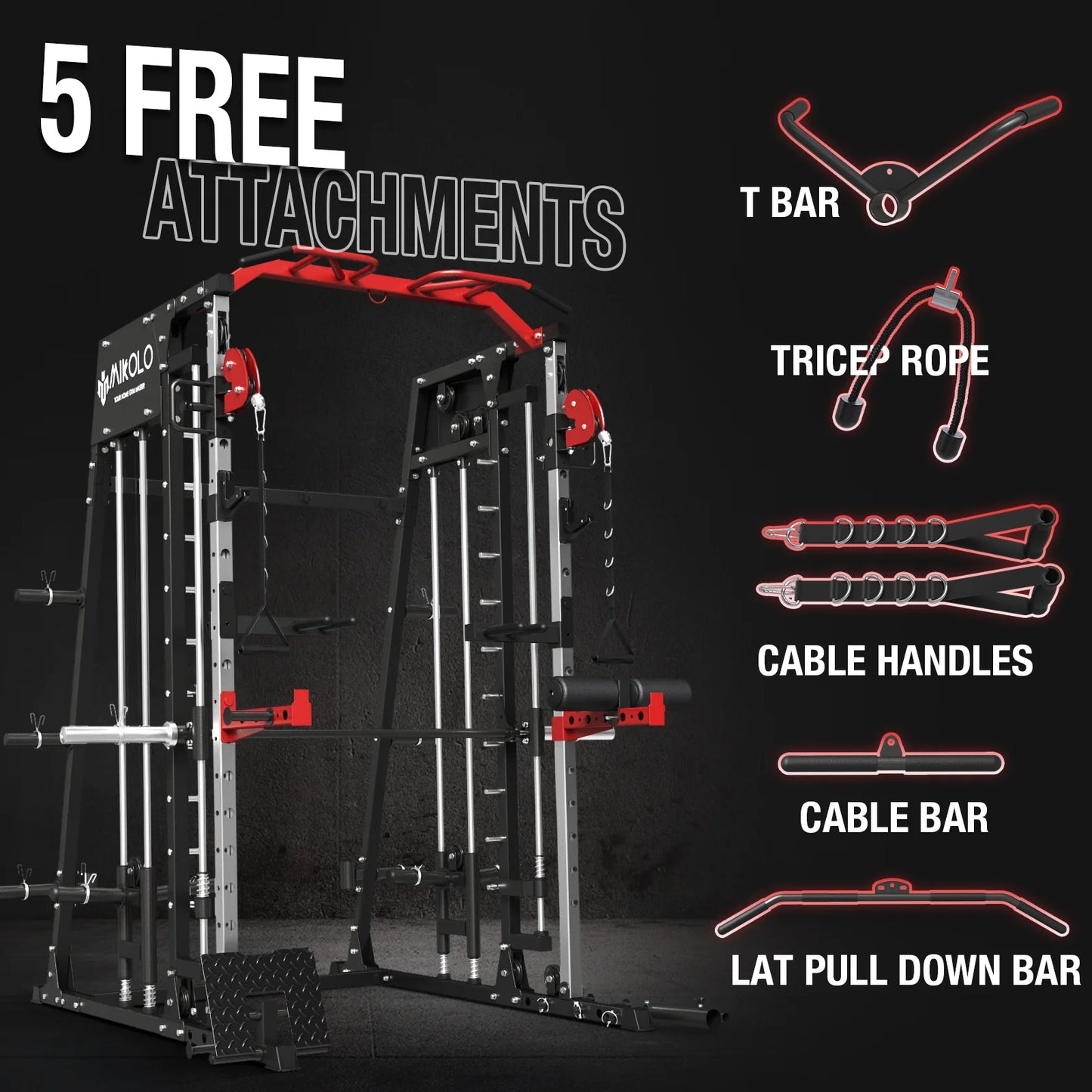 Smith Machine Home Gym, 2200 Lbs Power Rack Cage with Cable Crossover, Weight Bar, 360° Landmine, Barbell Holders and Other Attachments, Total Body Strength Training Cage