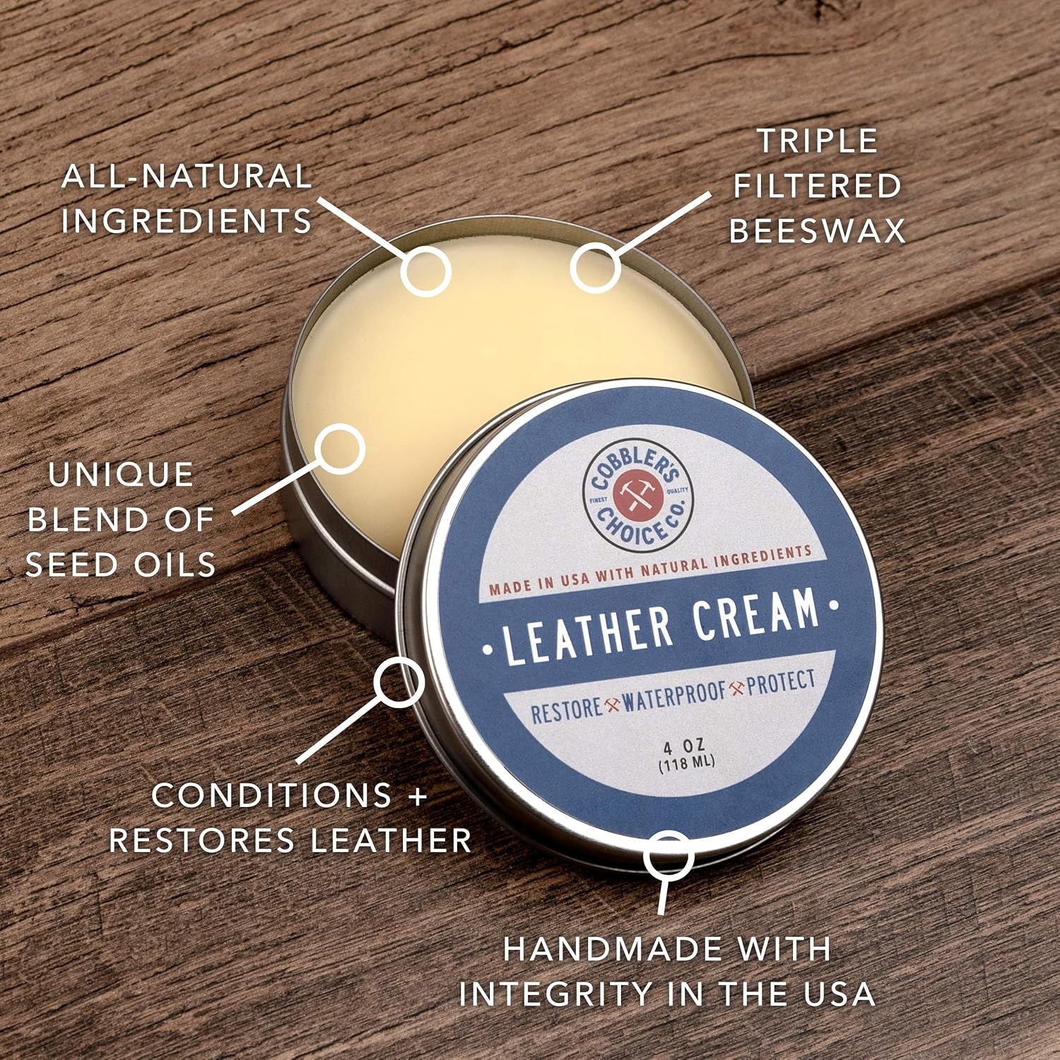 All Natural Leather Cream - Made with Triple Filtered Beeswax