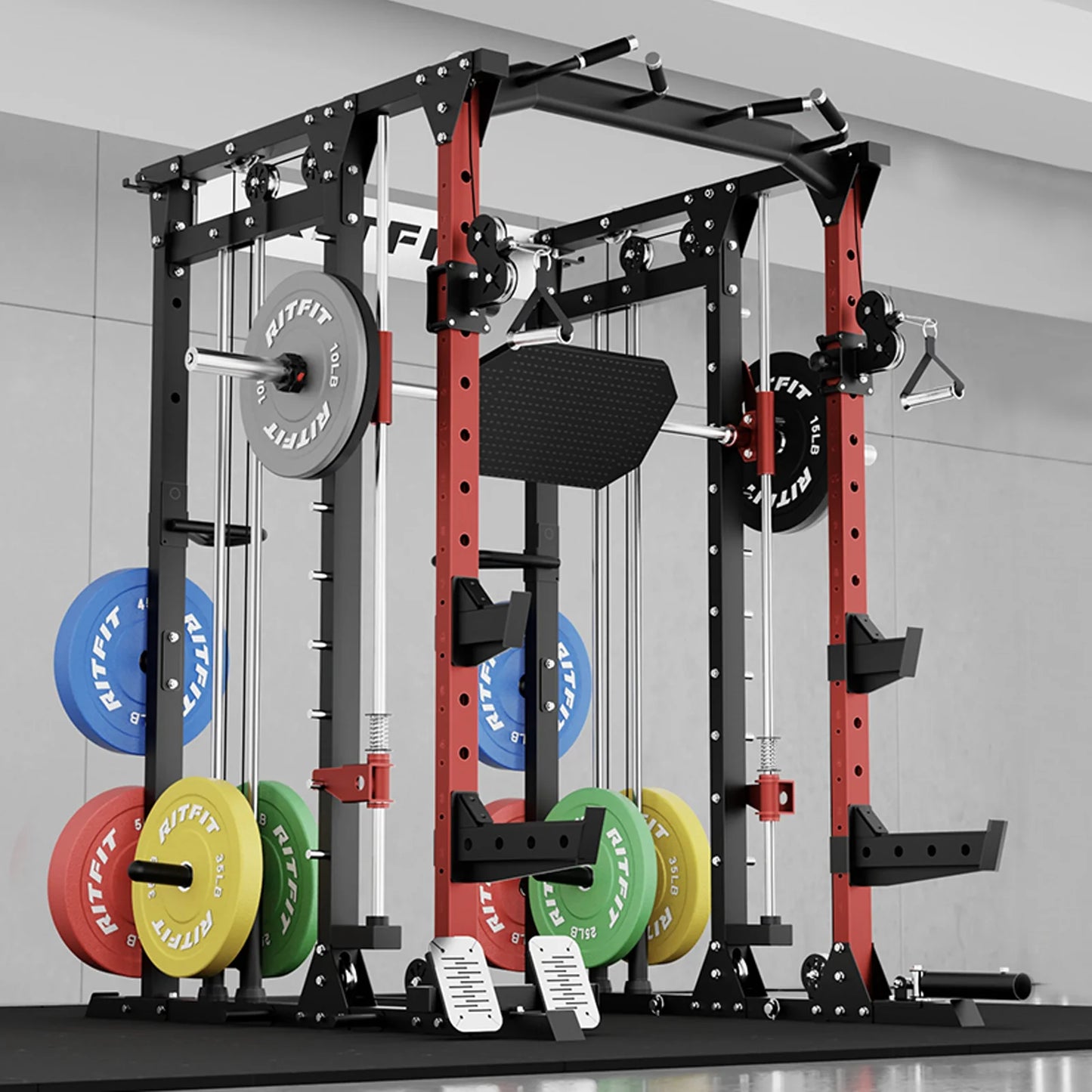 BUFFALO Multifunctional Smith Machine with Lat Pull down and Cable Crossover for Versatile Strength Training