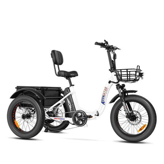 Electric Trike, 750W Foldable Electric Tricycle, Folding Electric Trike for Adults,48V 20Ah Removable Battery,20" Fat Tire Electric Trikes with Rear Speed Differential,M-330F White