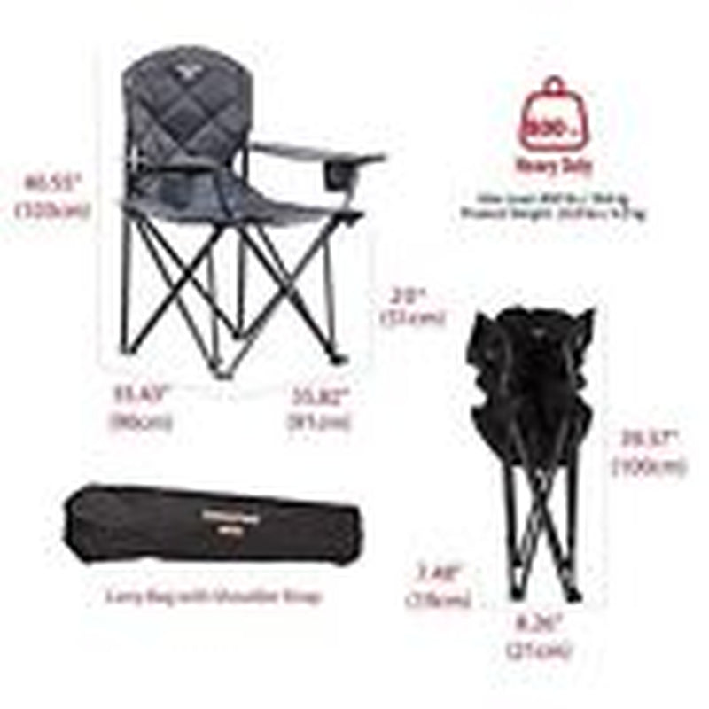 XXL Oversized Camping Chair Heavy Duty 800 LBS for Big Tall Carbon Black-2Set