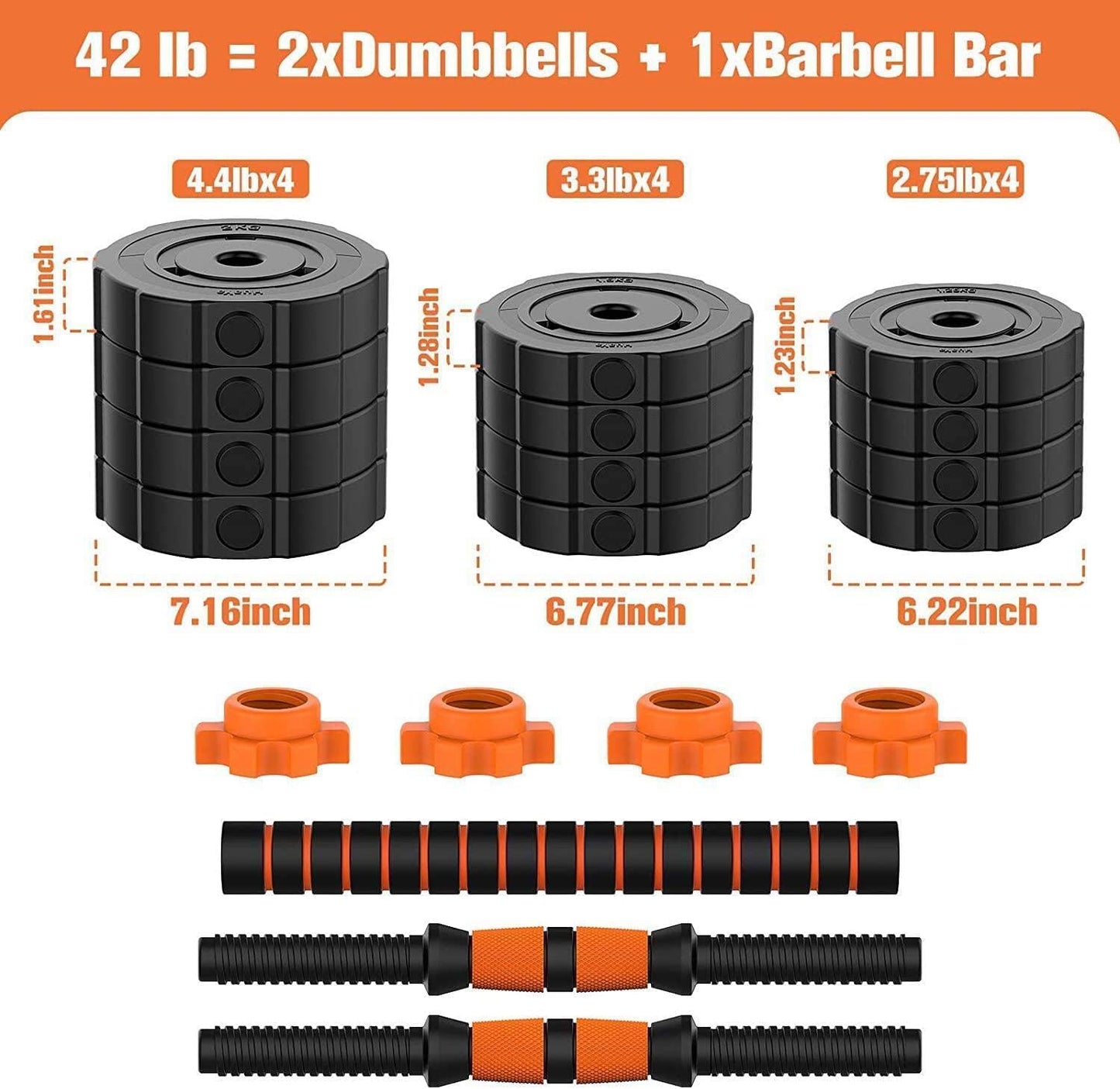 Adjustable Weights Barbell Dumbbells Set,  Weights Dumbbells Non-Slip Neoprene Hand Weights with Connecting Rod for Adults Women Men Fitness,Home Gym Exercise Training Equipment