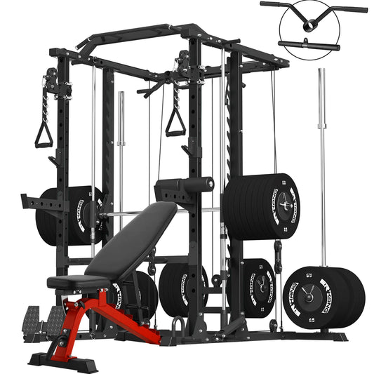 ER KANG Smith Machine Home Gym, 2000LBS Smith Rack with Cable Crossover and 800LBS Weight Bench, Home Gym Equipment