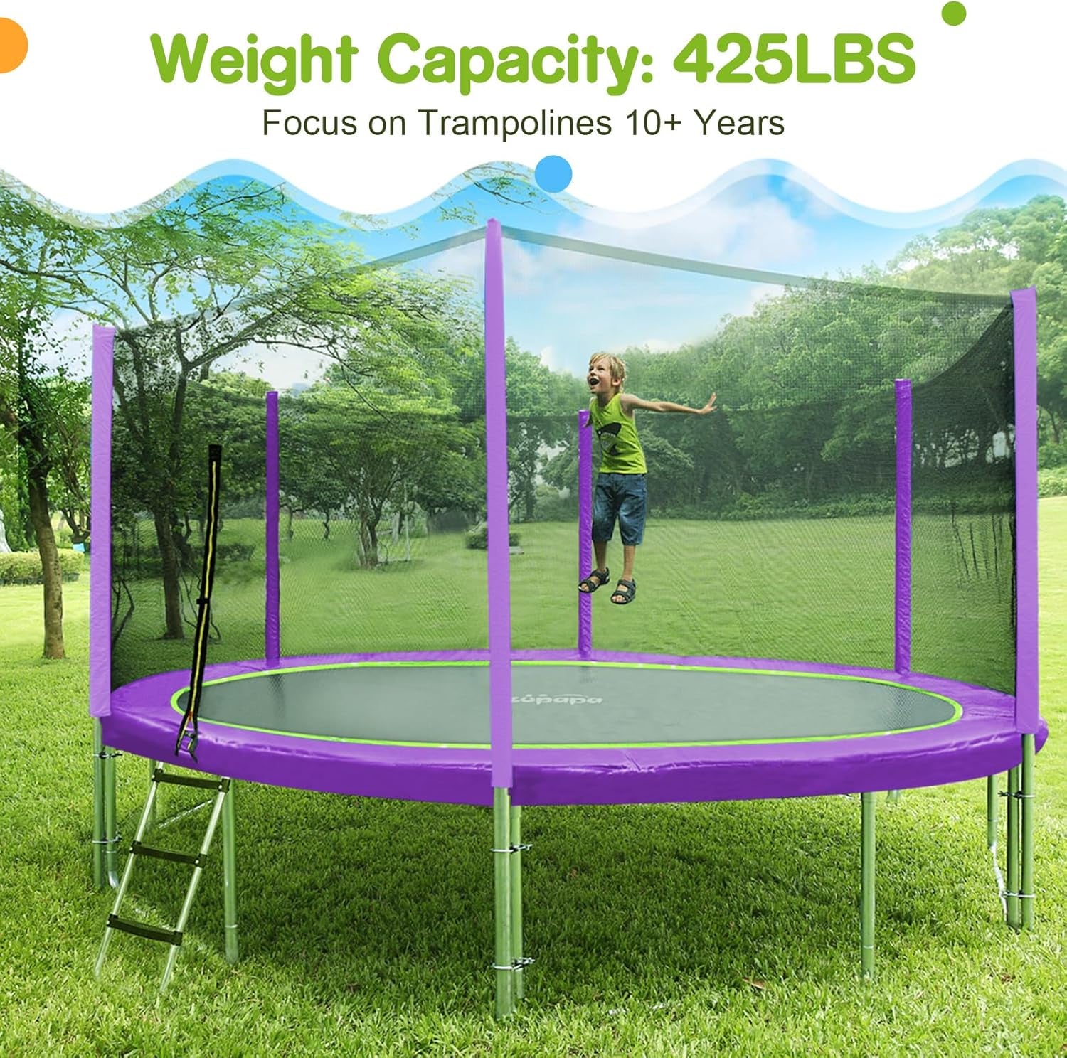 Trampolines No-Gap Design 1500 LBS Weight Capacity 16 15 14 12 10FT for Kids Children with Safety Enclosure Net Outdoor Backyards Large Recreational Trampoline