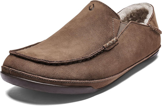 Kipuka Hulu Men'S Leather Slippers, Premium Nubuck Leather Slip on Shoes, Shearling Lining & Gel Insert, Drop-In Heel Design