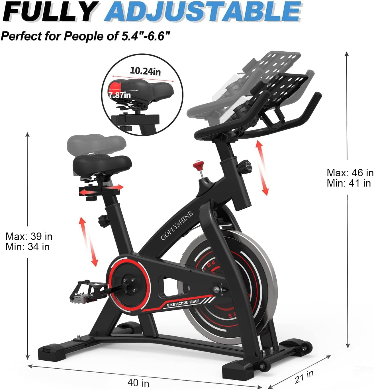 Exercise Bikes Stationary,Exercise Bike for Home Indoor Cycling Bike for Home Cardio Gym,Workout Bike with 35 LBS Flywheel (-Red)