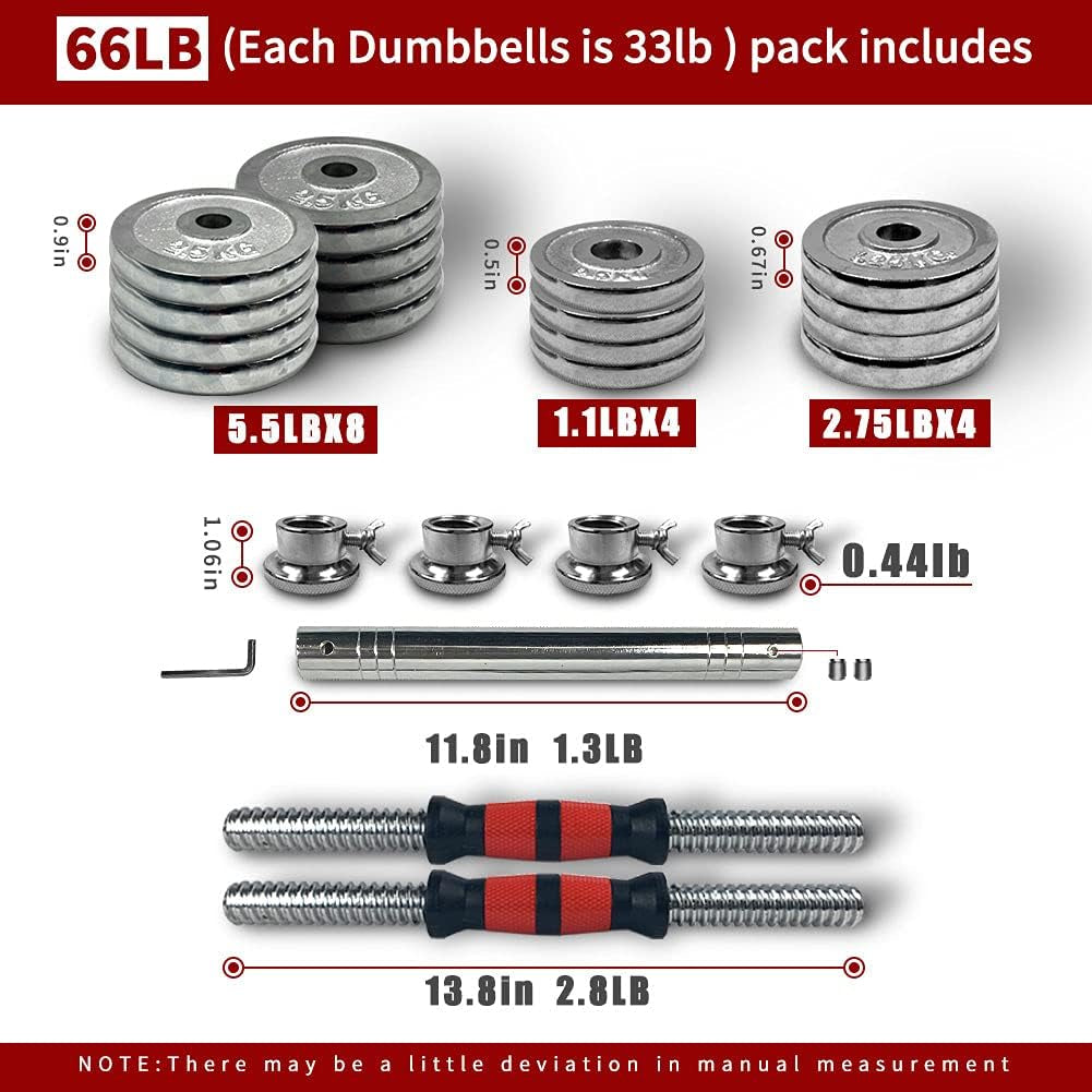 Adjustable Dumbbell Set Home Gym Cast Iron Barbell Sets with Carry Box 44Lbs 66Lbs 110Lbs Office Bedroom Workout Dumbbells for Men and Women