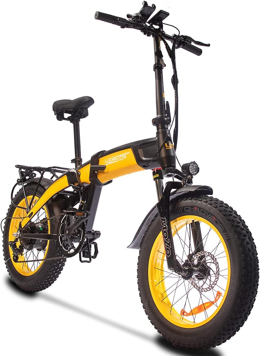 Leopard Folding Electric Bike 1000W Motor 48V/14Ah Removable Battery 20“ 4.0 Fat Tire Electric Bike Snow Beach Mountain Ebike for Adults Black Yellow