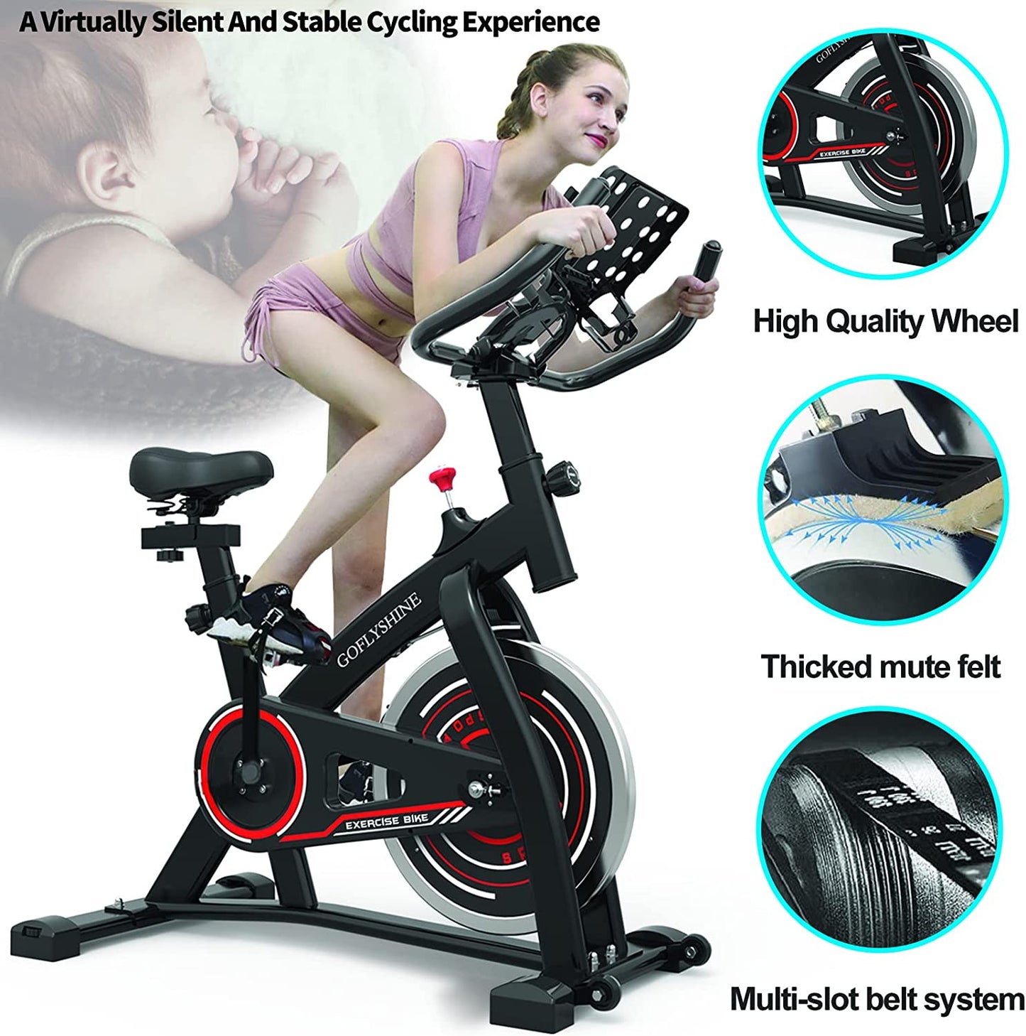 Exercise Bikes Stationary,Exercise Bike for Home Indoor Cycling Bike for Home Cardio Gym,Workout Bike with 35 LBS Flywheel (-Red)