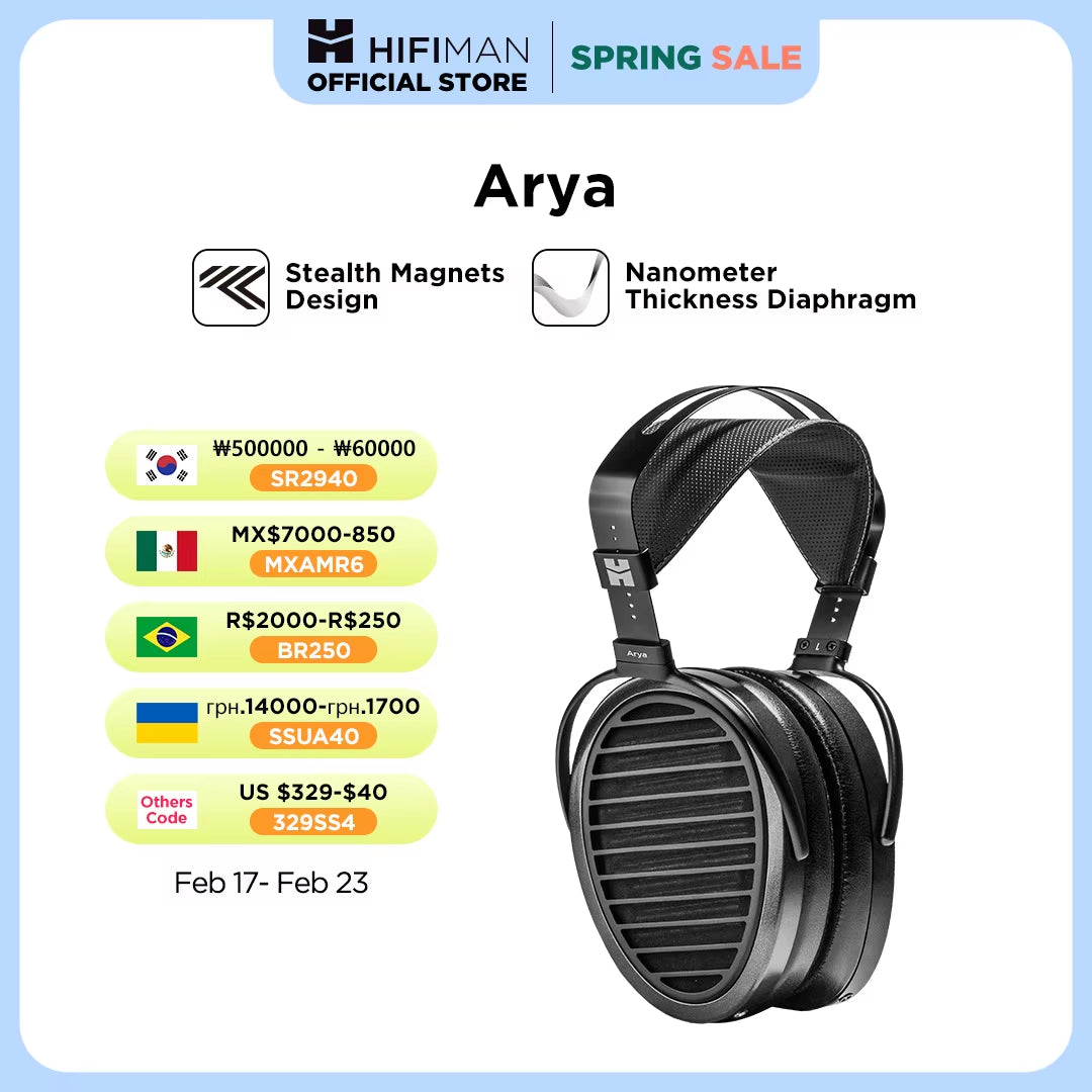 Arya Full-Size over Ear Planar Magnetic Audiophile Adjustable Headphone Stealth Magnets Version