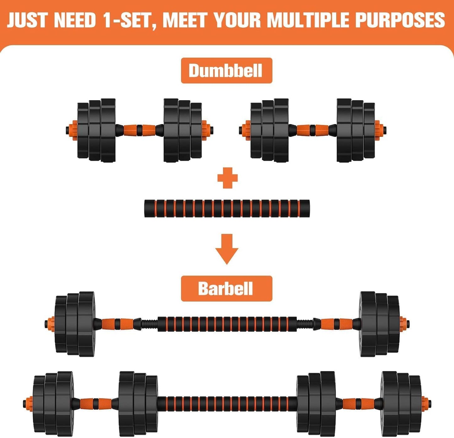 Adjustable Weights Barbell Dumbbells Set,  Weights Dumbbells Non-Slip Neoprene Hand Weights with Connecting Rod for Adults Women Men Fitness,Home Gym Exercise Training Equipment