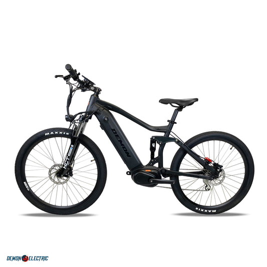 Demon Outlaw 27.5" X 2.1" Tires, 350W Mid-Drive Mountain Electric Bike, 48V 13.4Ah Removable Battery, 50-60Km/31-37Mi Range, Hydraulic Brakes, Front & Rear Suspension, Shimano 8 Speed Gear - Black