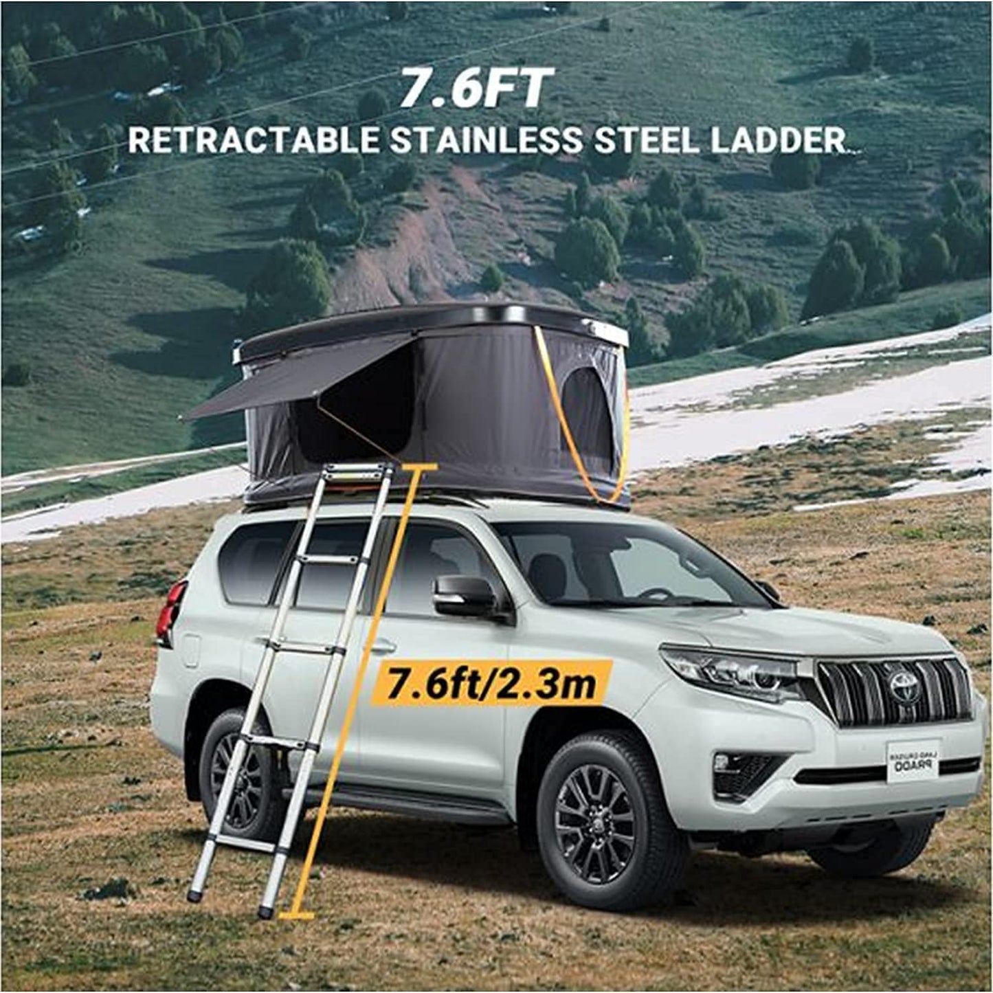 Rooftop Tent Hard Shell Tent for SUV Travel Pop-Up Installation Tent Large Space Suitable for 2 People with Ladder & Waterproof Hard Shell Tent Overland Roof Top Tent