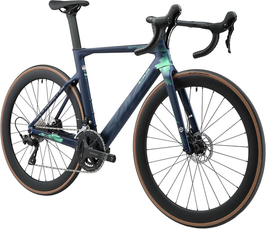 Carbon Fibre Road Bike, Hydraulic Oil Disc Bike with Carbon Fibre Frame and Wheelset, Lightweight Full Carbon Fibre Racing Bike with 105 R7120 24S Shift Set for Adults