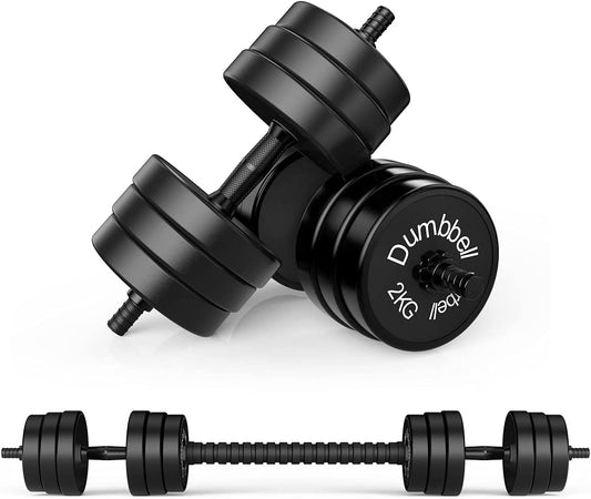 Adjustable Dumbbell Barbell 2 in 1, Neoprene Anti-Slip Handle, Easy Assembly and save Space, Workout Strength Training Fitness Weight Home Gym.