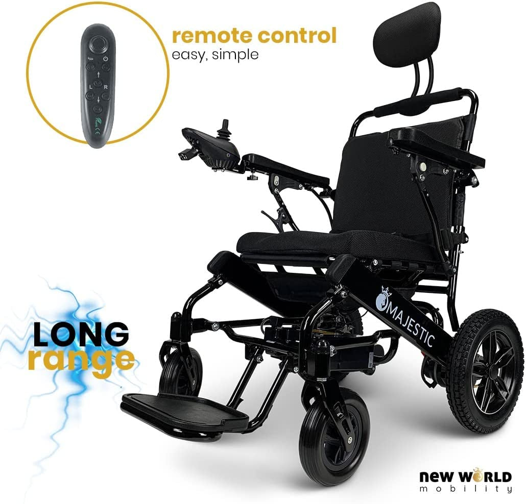 Majestic - 2022 Updated Lightweight Electric Wheelchair - Remote Control Electric Wheelchairs Light Weight Foldable Motorized Power Electrics Wheel Chair Mobility Aid for Adults (17.5" Seat Width)