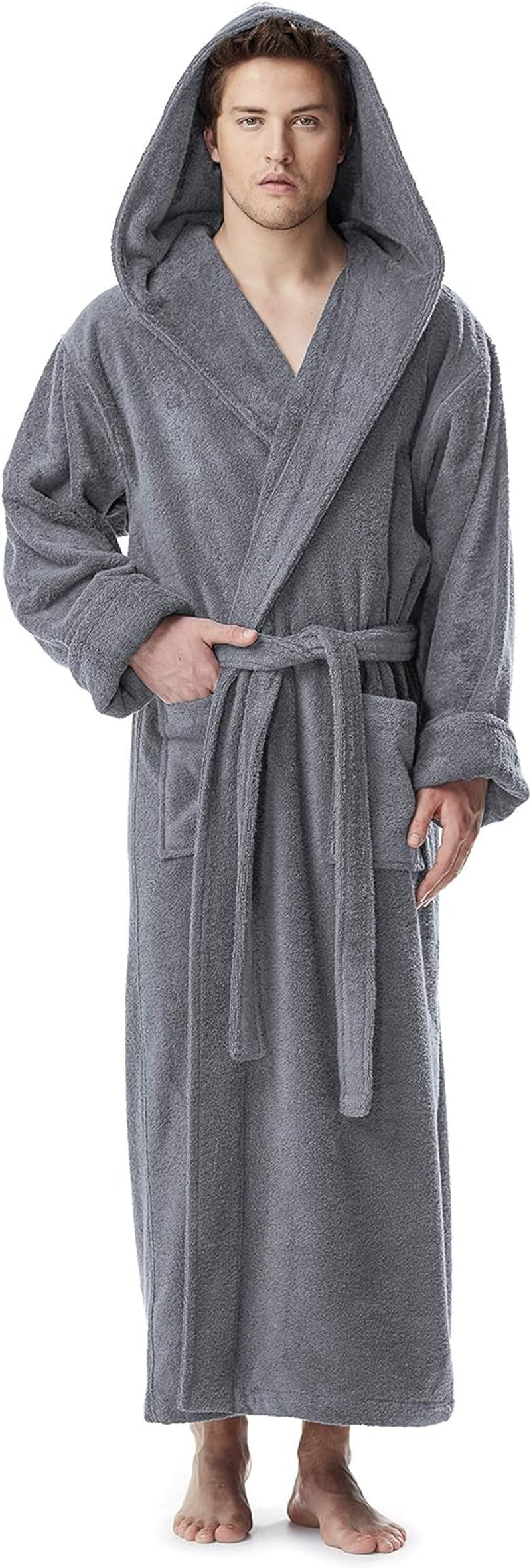 Men'S Hood'N Full Ankle Length Hooded Turkish Cotton Bathrobe