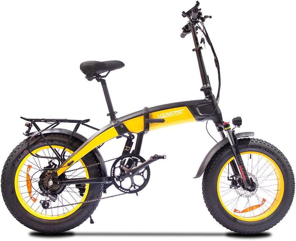 Leopard 1000W Fat Tire Electric Bike for Adults 48V/14Ah Removable Battery 20“ 4.0 Fat Tire Electric Bike Snow Beach Mountain Folding Ebike for Adults Black Yellow