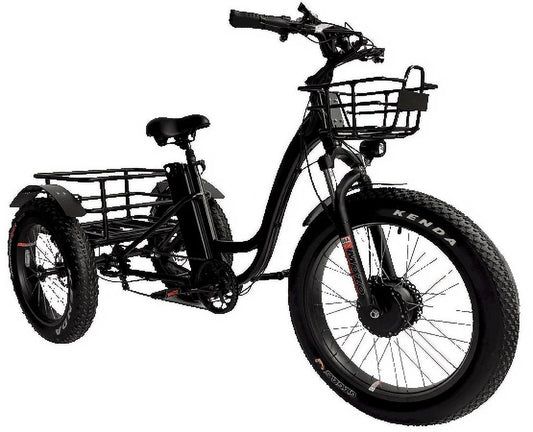 48V Black Electric Tricycle with Front and Rear Carrying Basket