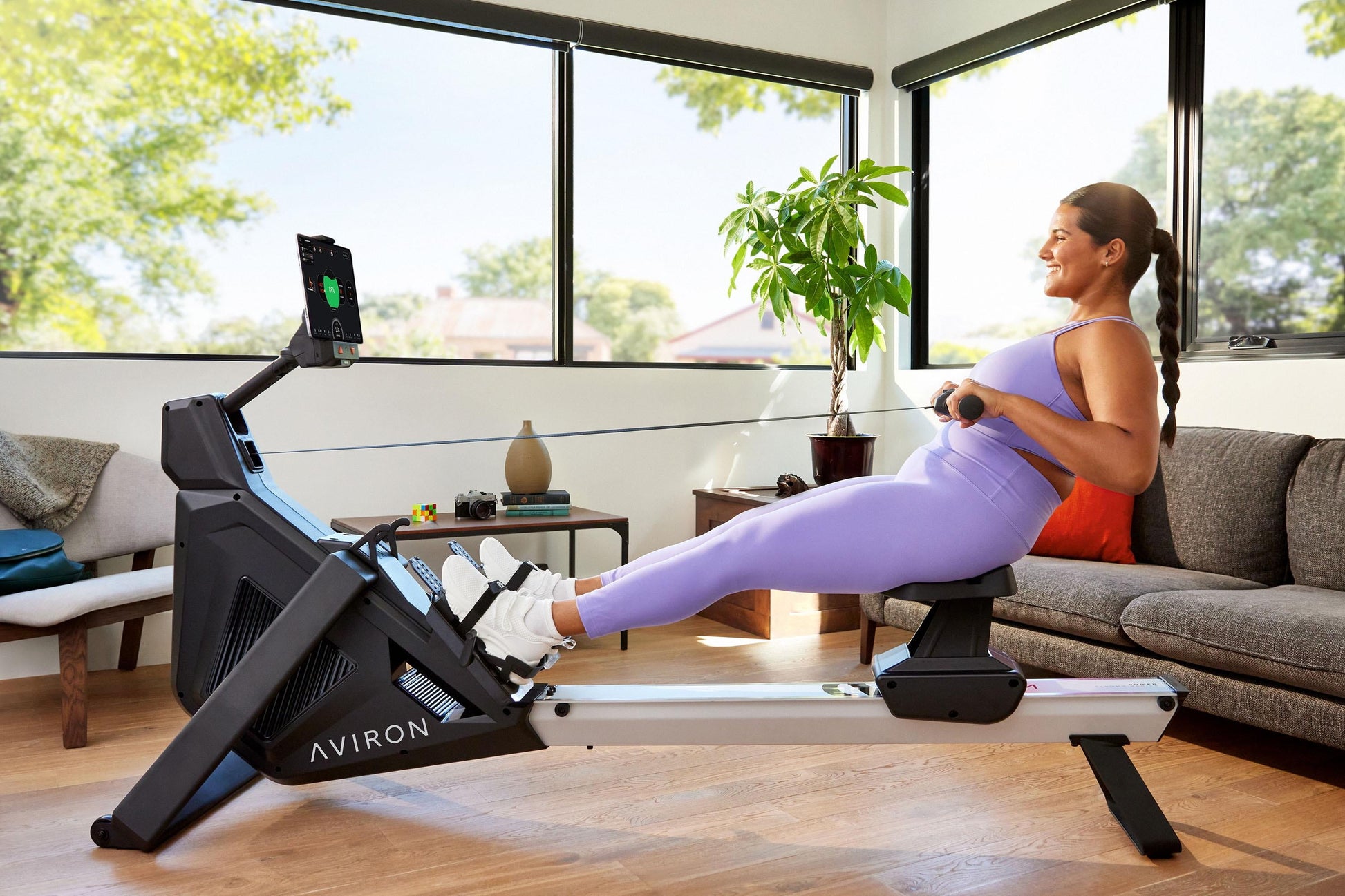 Stronggo Rowing Machine with Ipad Integration—Dual Air & Magnetic Resistance up to 100 Lbs | Game-Based Workouts, Compact Storage Design