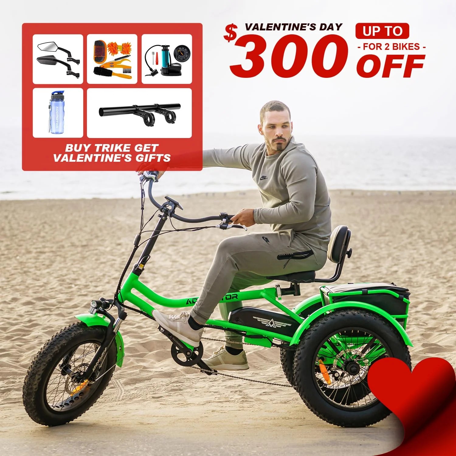 M-360II Semi-Recumbent Electric Trike, 85MI, Fat Tire 3 Wheel Electric Bike for Adults, 750W 48V 20Ah Electric Tricycle for Seniors, 20" Electric Trike with Speed Differential, Green