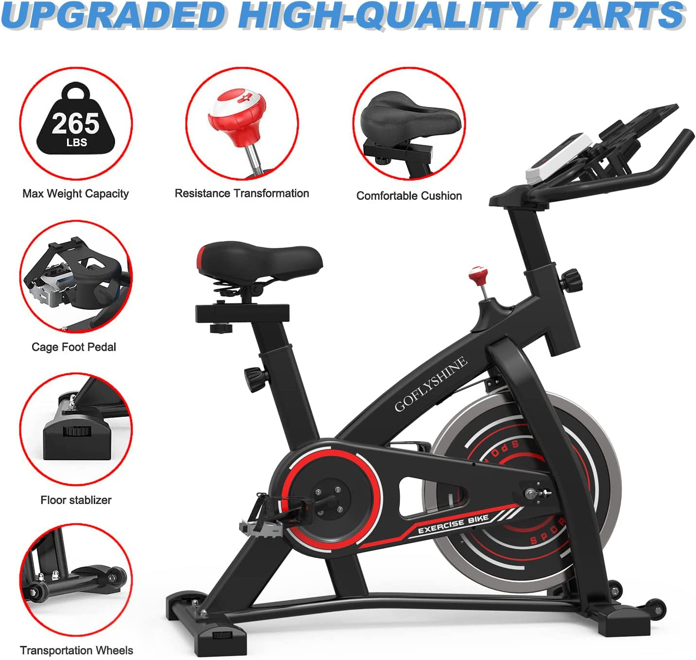 Exercise Bikes Stationary,Exercise Bike for Home Indoor Cycling Bike for Home Cardio Gym,Workout Bike with 35 LBS Flywheel (-Red)