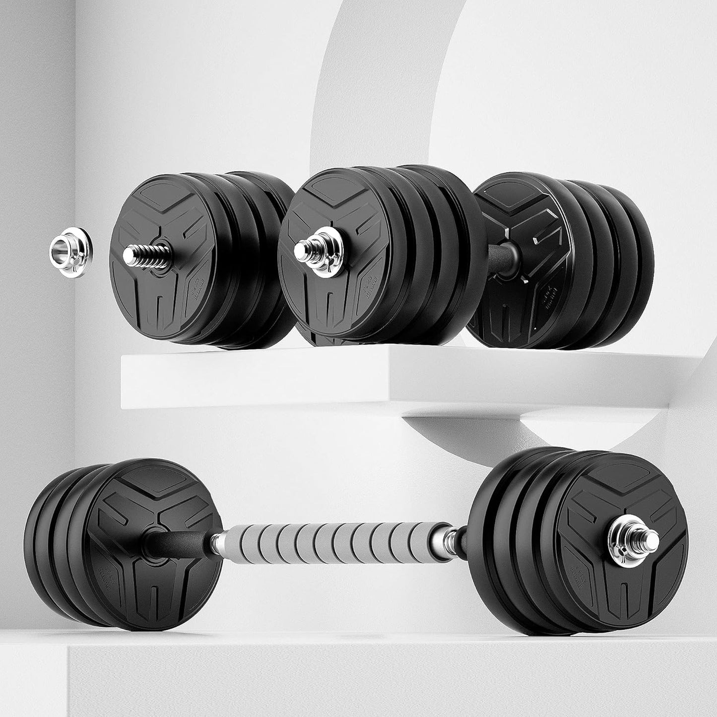 Adjustable Dumbbells Barbell Set - 60 Lb Free Weight Set for Home Gym Exercise Fitness Dumbbell, Workout Strength Training with Barbell Bar