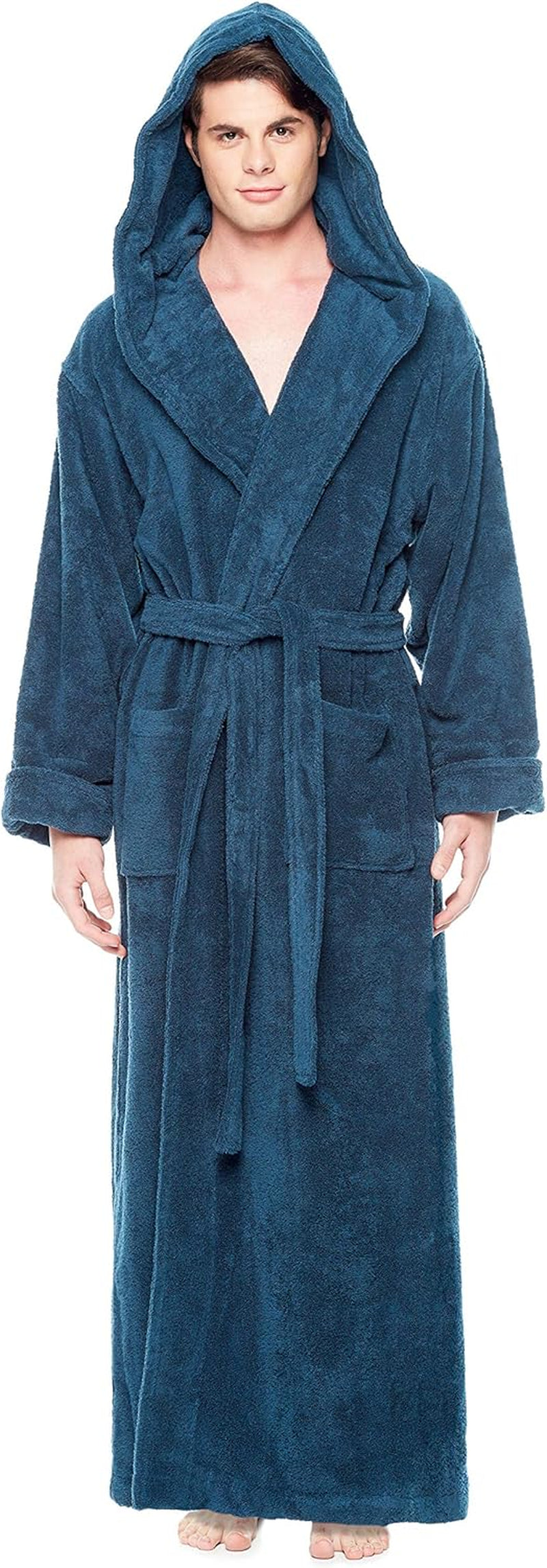 Men'S Hood'N Full Ankle Length Hooded Turkish Cotton Bathrobe