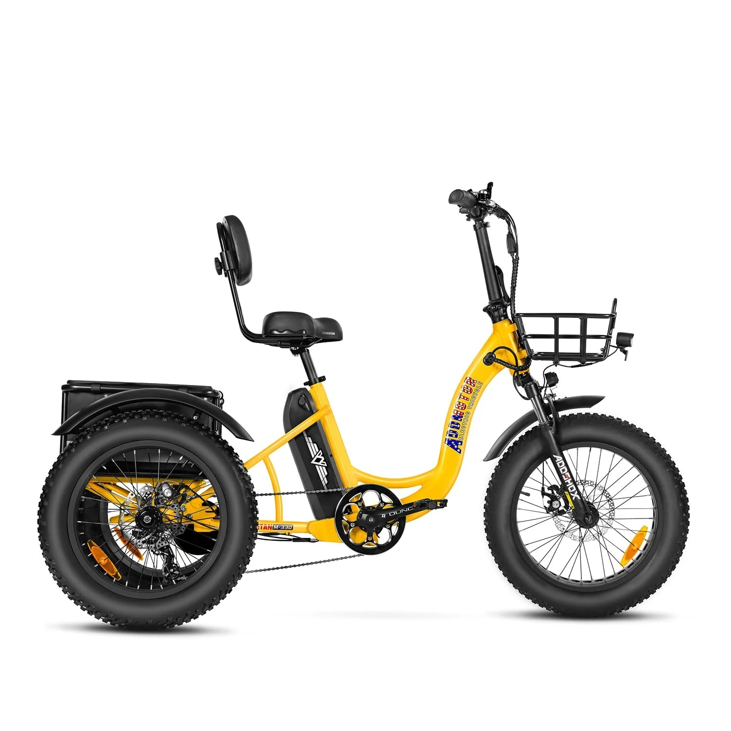 Step-Thru Electric Trike, Fat Tire Electric Tricycle for Adults with Basket, 750W 48V 20Ah 3 Wheel Electric Bicycles for Seniors, M-330II Yellow