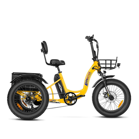 Step-Thru Electric Trike, Fat Tire Electric Tricycle for Adults with Basket, 750W 48V 20Ah 3 Wheel Electric Bicycles for Seniors, M-330II Yellow