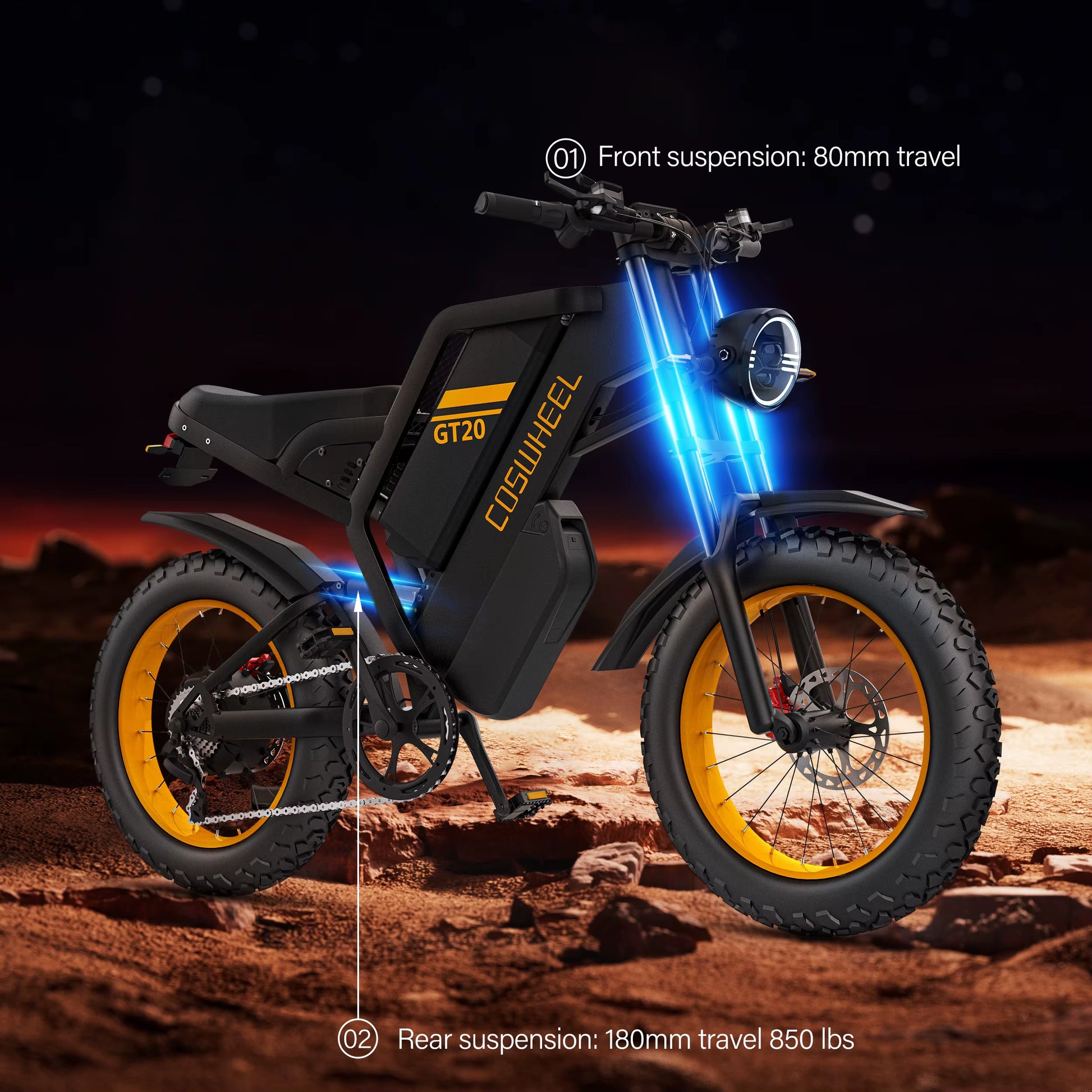 GT20 MAX EBIKE 2000W 60V 40Ah Fat Tire Powerful Electric Bike SAMSUNG BATTERY CELL Dual BATTERY Adult Mountain Ebike