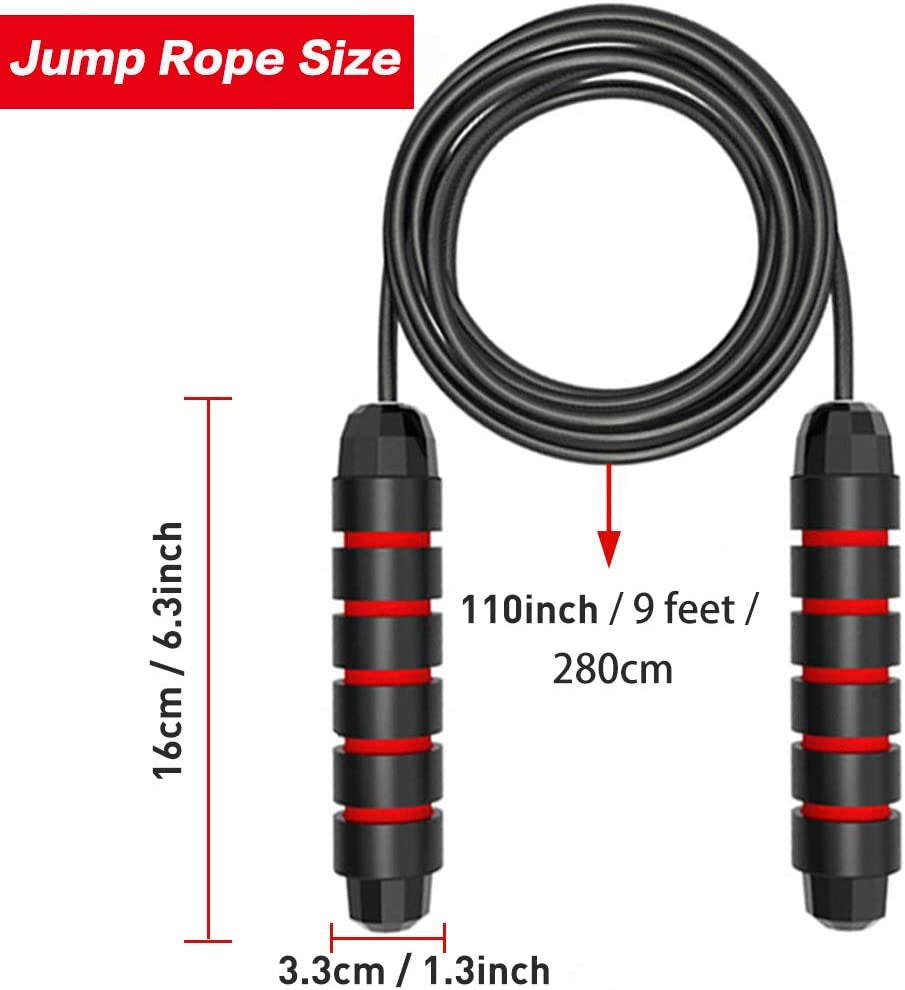 Jump Rope Tangle-Free with Ball Bearings Rapid Speed Skipping Rope Cable, Adjustable Jumping Ropes with 6" Memory Foam Handles for Men, Women and Kids - 2 Pack