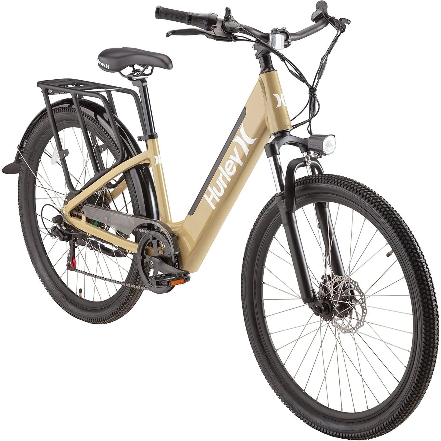 Pizza Bike 16" Electric Bike, 7-Speed, Rear Rack, Khaki (HE-20-KH-16)