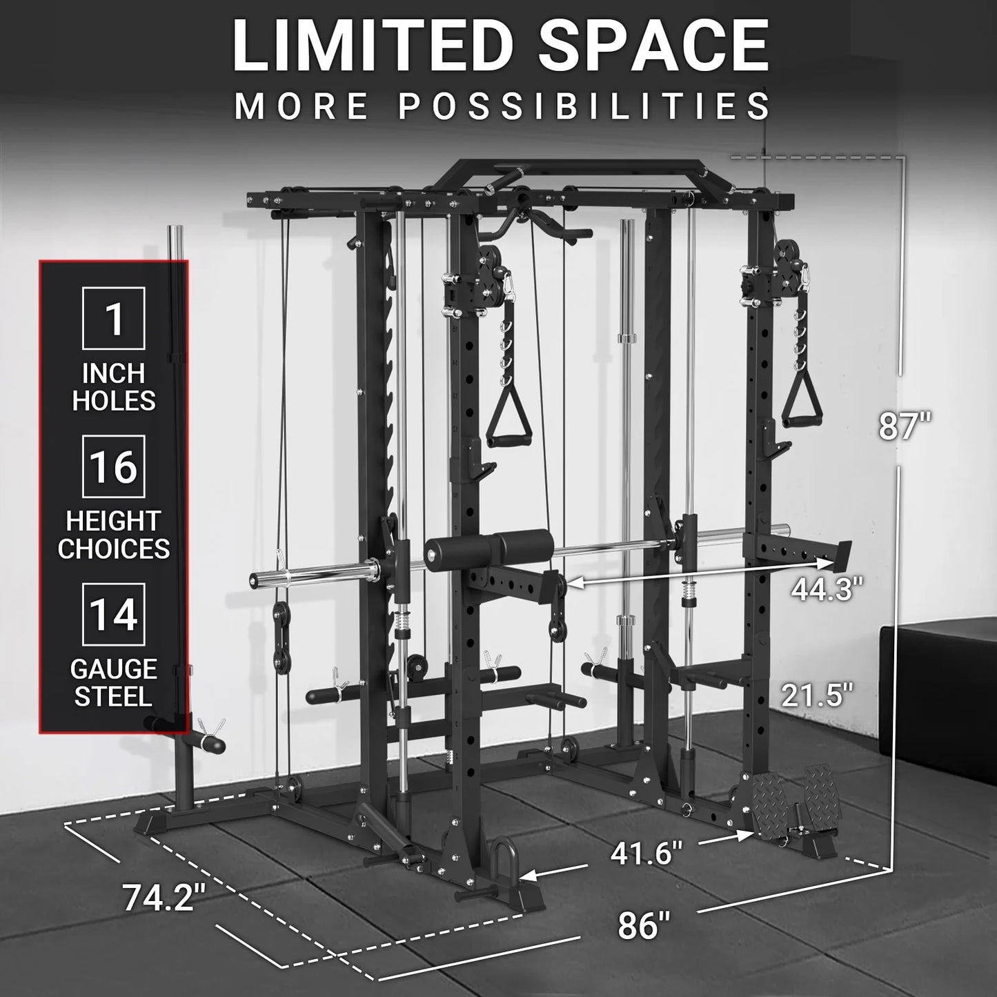 Smith Machine Home Gym, 2100Lbs Smith Rack with Cable Crossover, 800Lbs Weight Bench and 230 Lbs Weight Plate, Home Gym Equipment