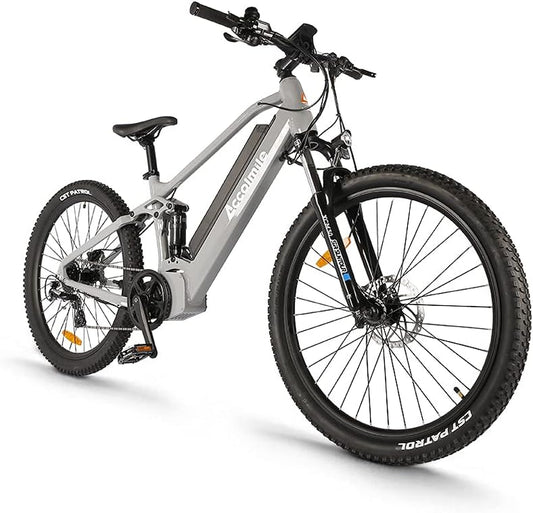 27.5" Electric Mountain Bike : Powerful Rocketbear 1S Ebike with 8Fun 48V 750W Mid Drive Motor & 17.5Ah Removable Battery, Gray MTB with Suspension Fork for Adult Man Woman