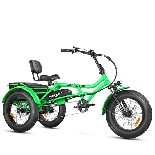 M-360II Semi-Recumbent Electric Trike, 85MI, Fat Tire 3 Wheel Electric Bike for Adults, 750W 48V 20Ah Electric Tricycle for Seniors, 20" Electric Trike with Speed Differential, Green