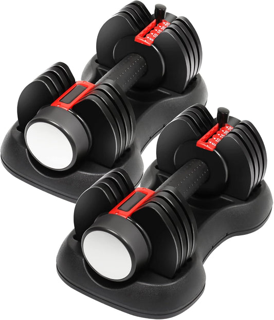 NW Adjustable Dumbbells,2X25 Lbs Weights Set Fast Adjust Dumbbell Weight for Exercises Pair Dumbbells for Men and Women in Home Gym Workout Equipment,Set of 2 Packages,Red